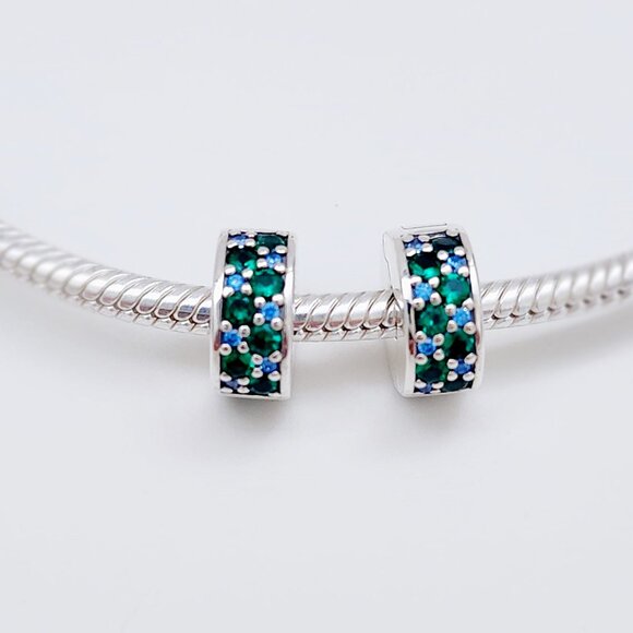 Pandora Green Blue Mosaic Clip Charms - Picture 1 of 5